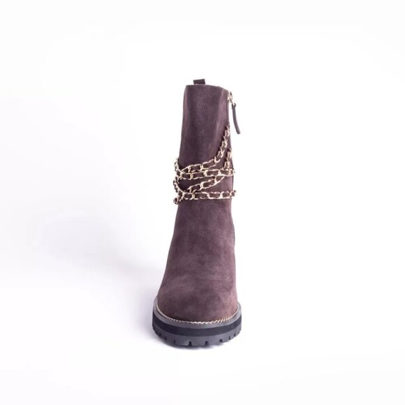 NEW CECELIA NEW YORK Chocolate Suede Misunderstood Chain Boots Chocolate 864tn - Picture 3 of 9